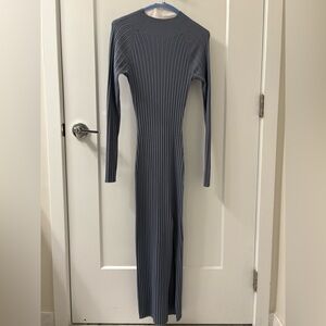 Wilfred Elegant Blue Gray Ribbed Long Sleeve Dress